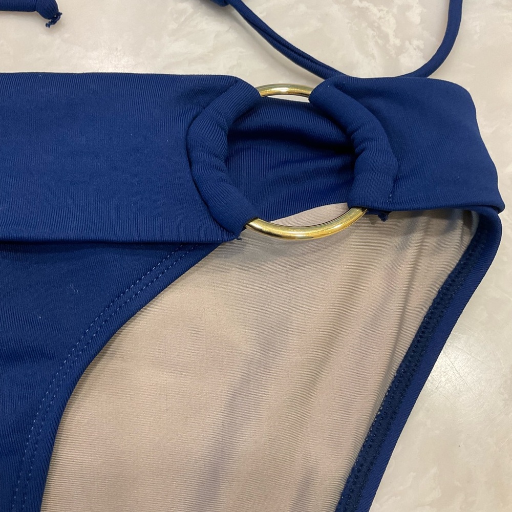 Jo de Mer Two Piece Navy Bikini, Triangle Top, Gold Ring Bottom Detail, Sz 2-Med - Picture 5 of 10